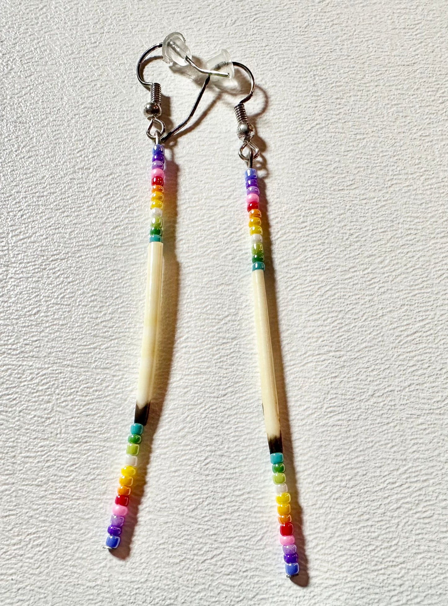 Rainbow with Porcupine quill dangle earrings